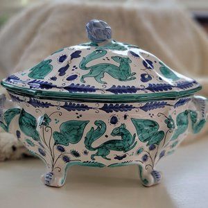 Early 21st Century Hand Painted Italian Soup Tureen with Artichoke Finial Lid